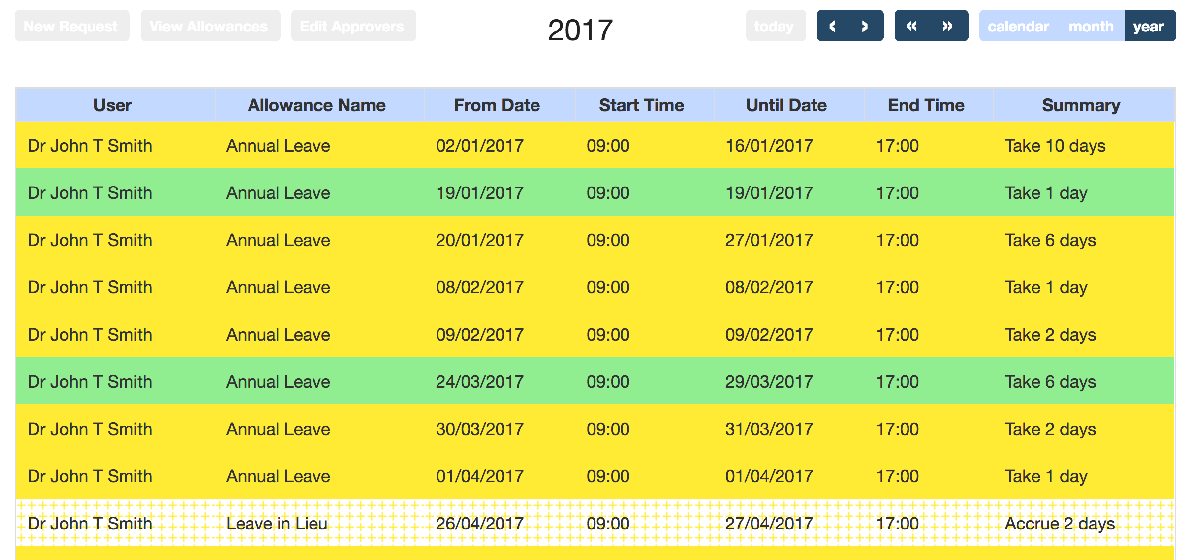 eLeave Year List