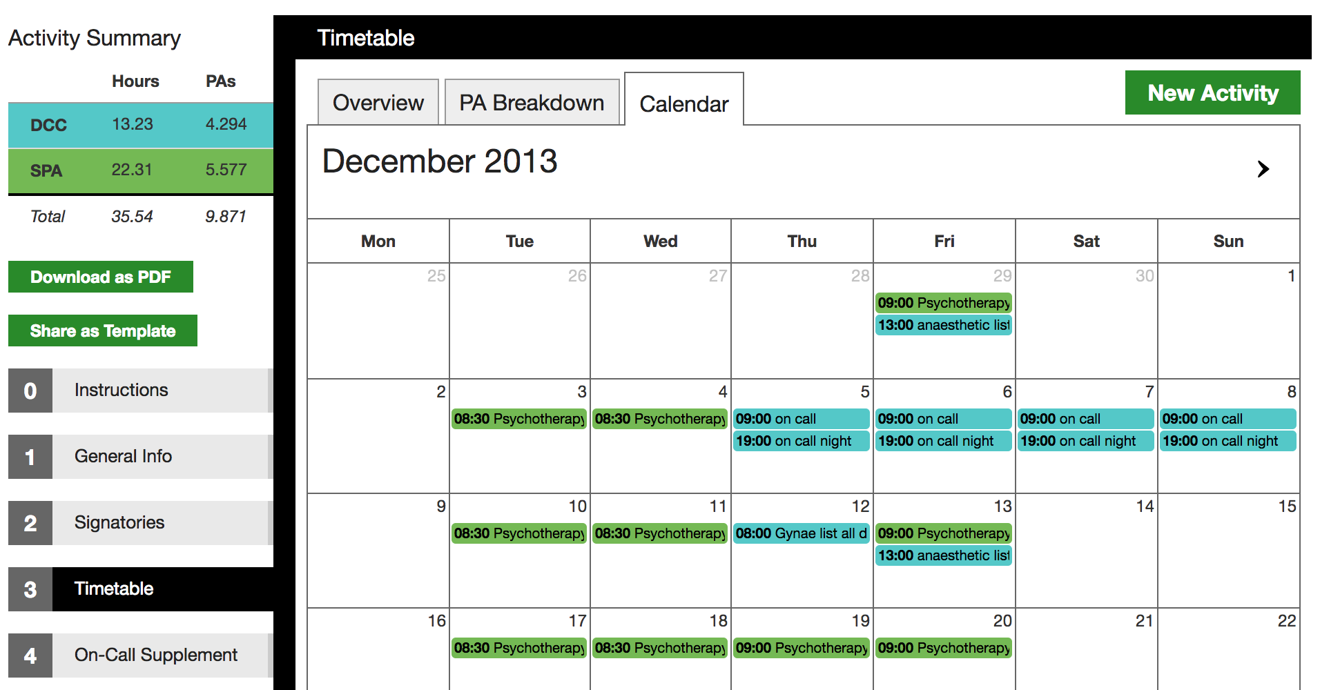 Job Plan Timetable New